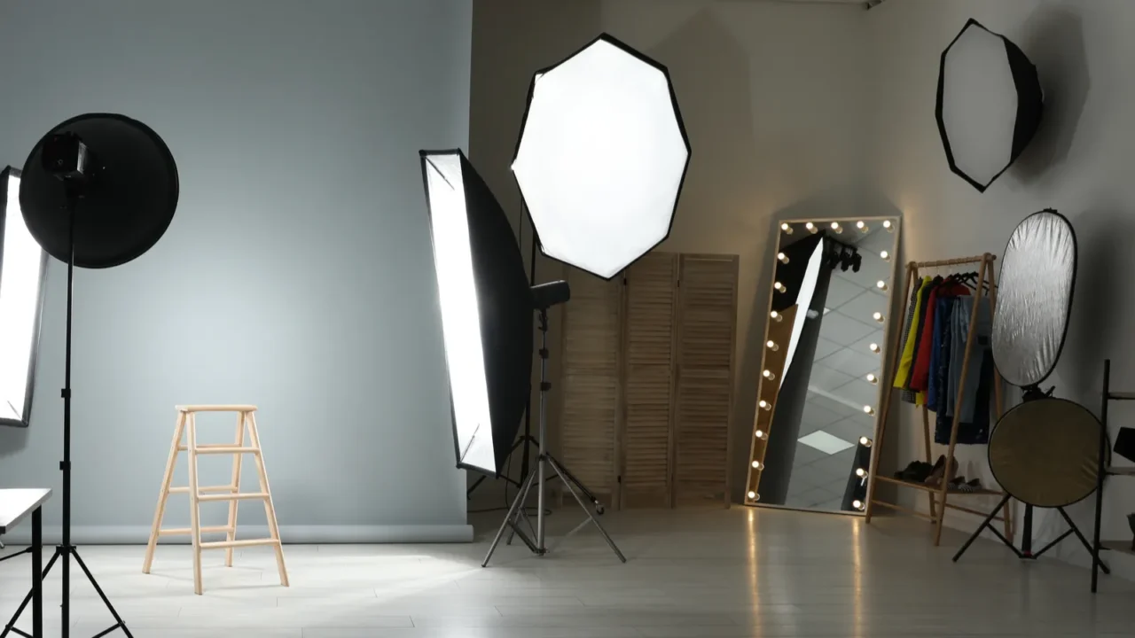 Interior of modern photo studio with professional equipment