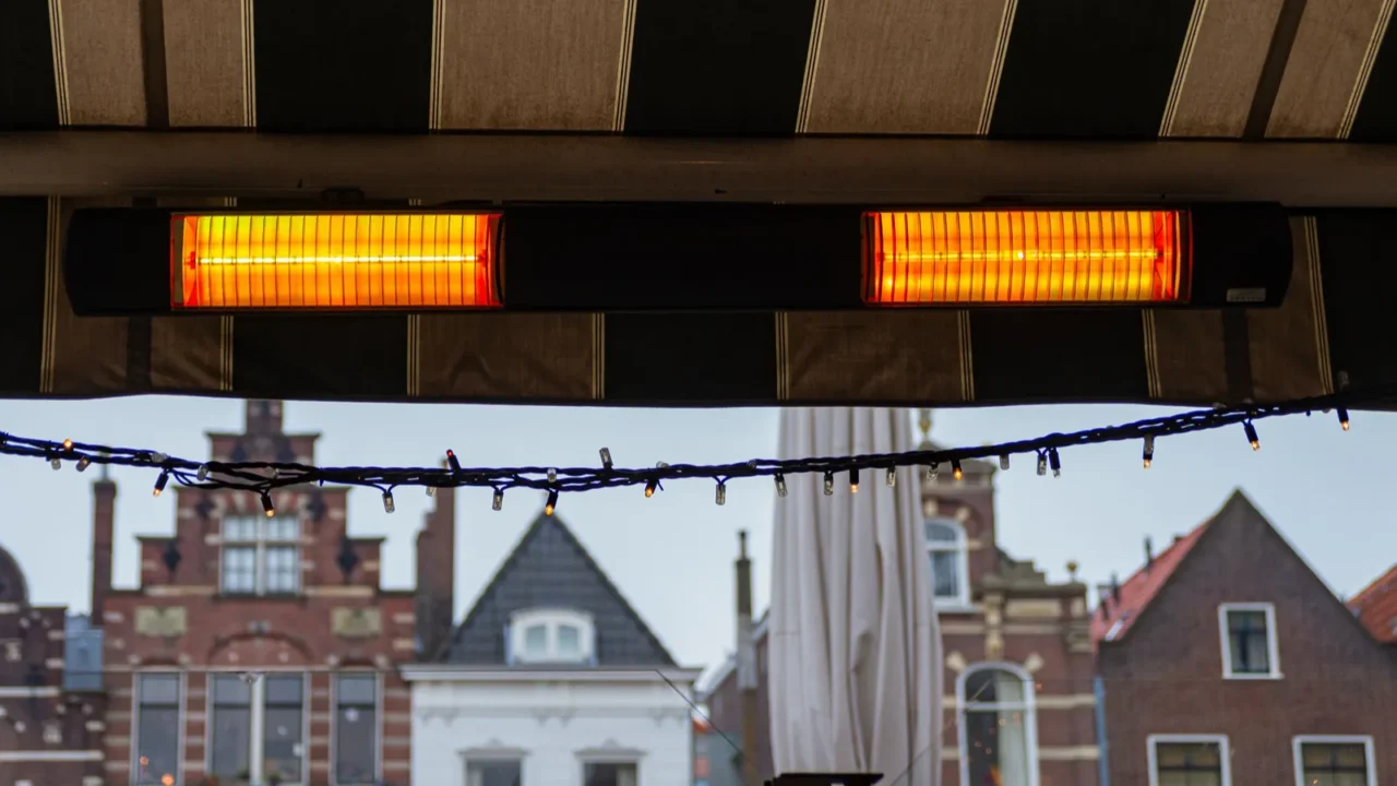 Typical Dutch facades and heaters on the main square in Delft