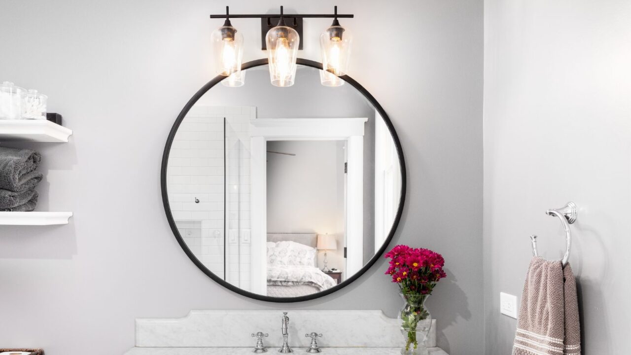 Round mirror and vanity light