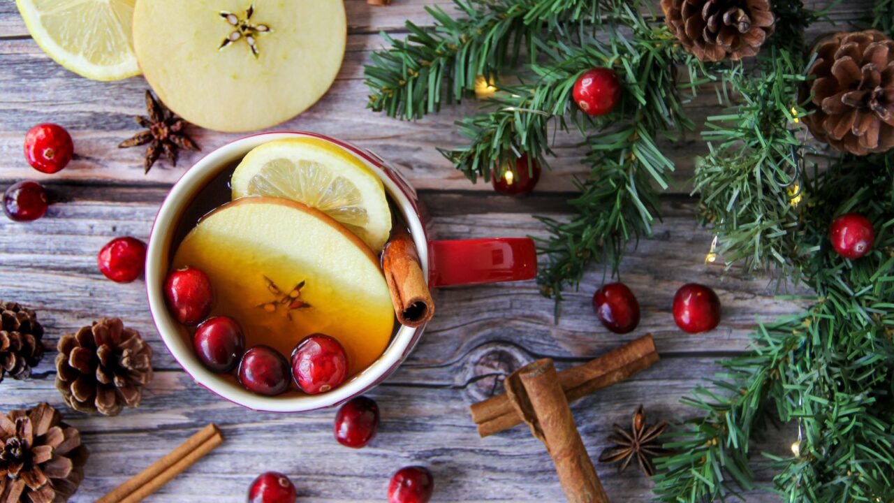 Aroma potpourri with different spices on wooden table