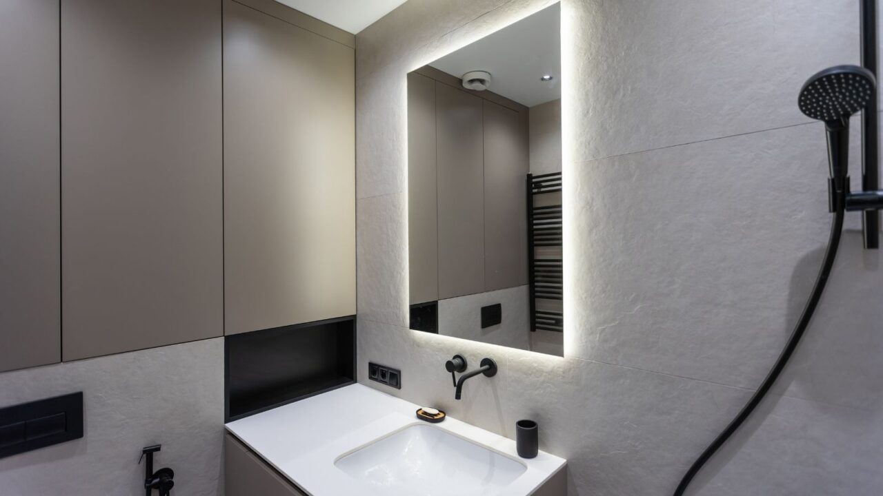 A rectangle vanity mirror with luminous