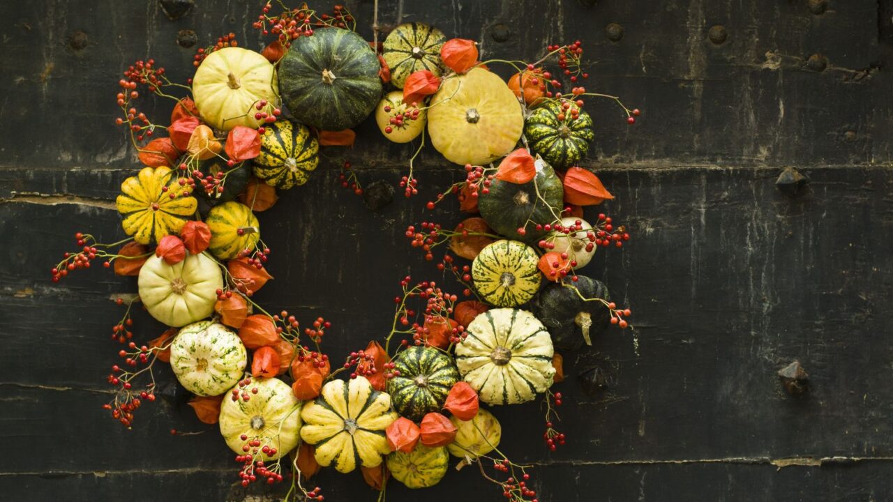 Pumpkin and berries wreath