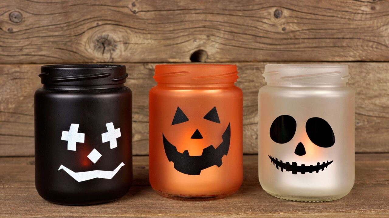 Mason jar halloween candle holders