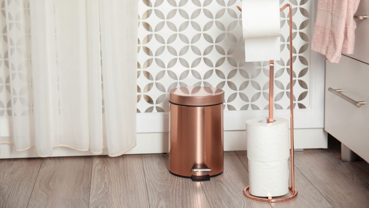 Metallic trash can and paper towel holder