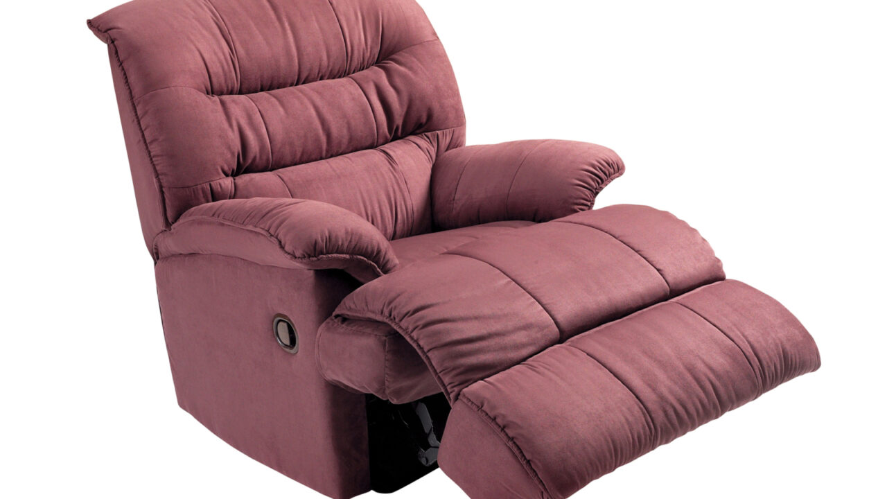 Contemporary maroon suede reclining sofa