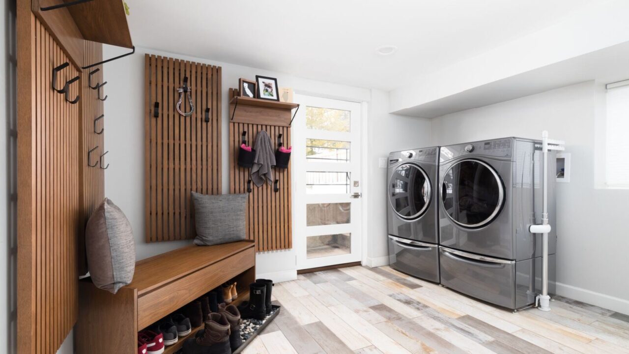 Mudroom and laundry combo space in a house