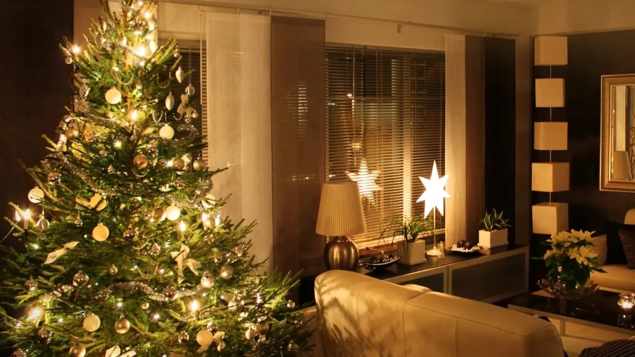 Christmas tree in modern living room