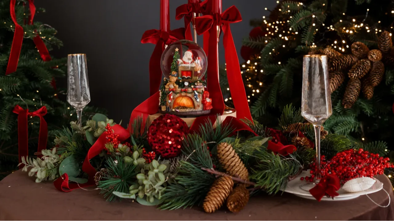 Festive Christmas Table Decoration with Holiday Cheer and Seasonal Accents.