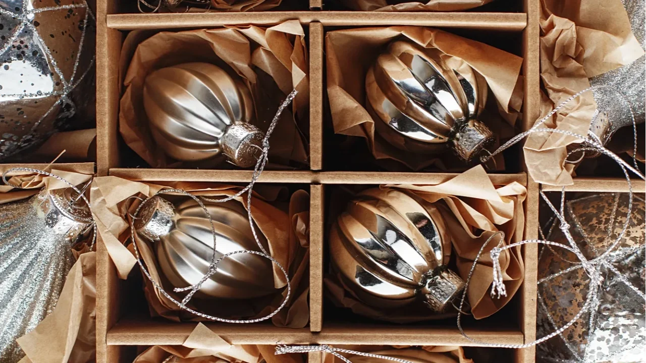 Set of Luxury Silver Glass Baubles. Retro styled image of vintag