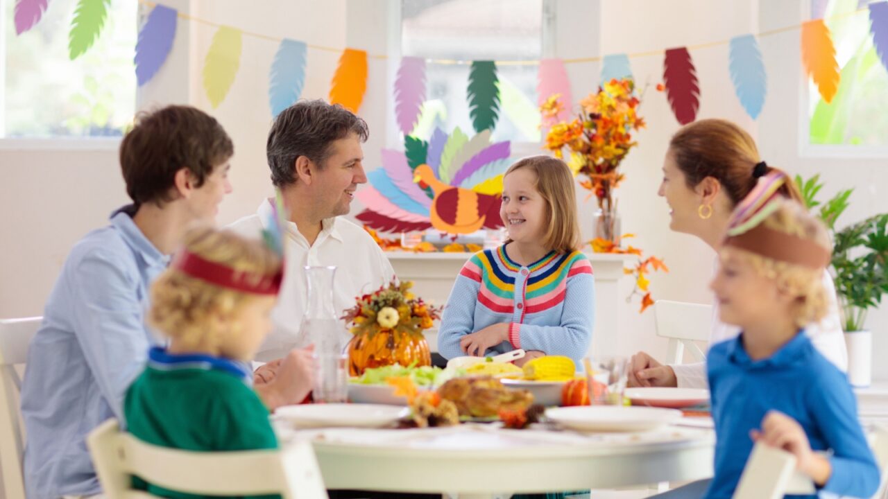 A family gathered at a table.