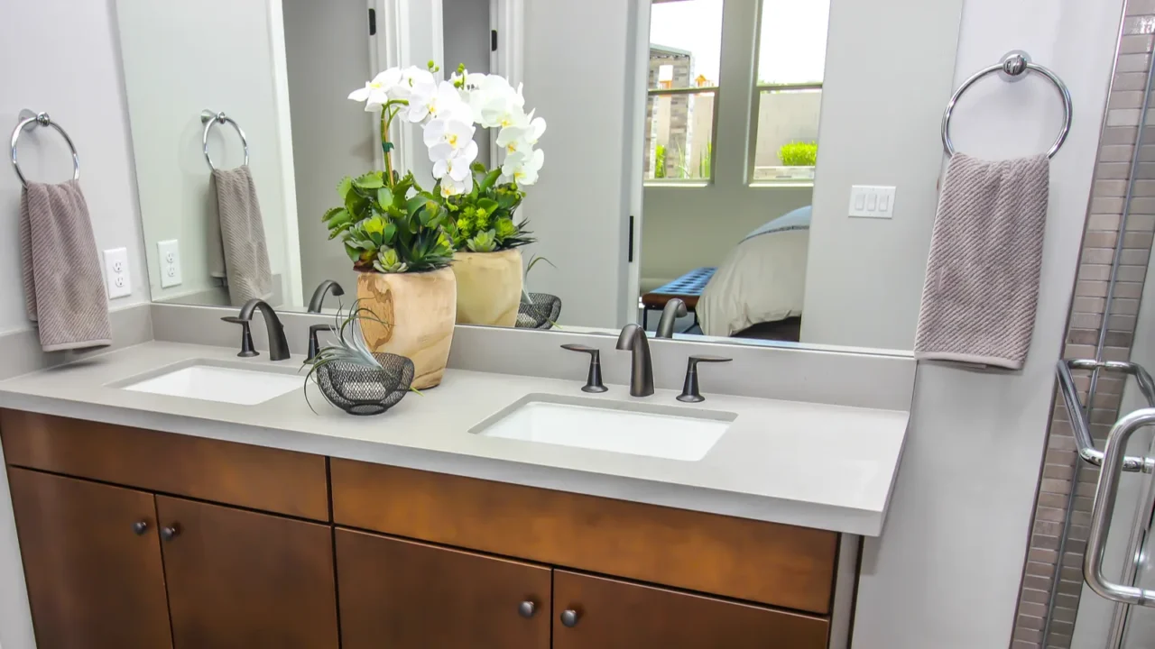 bathroom vanity with two sinks