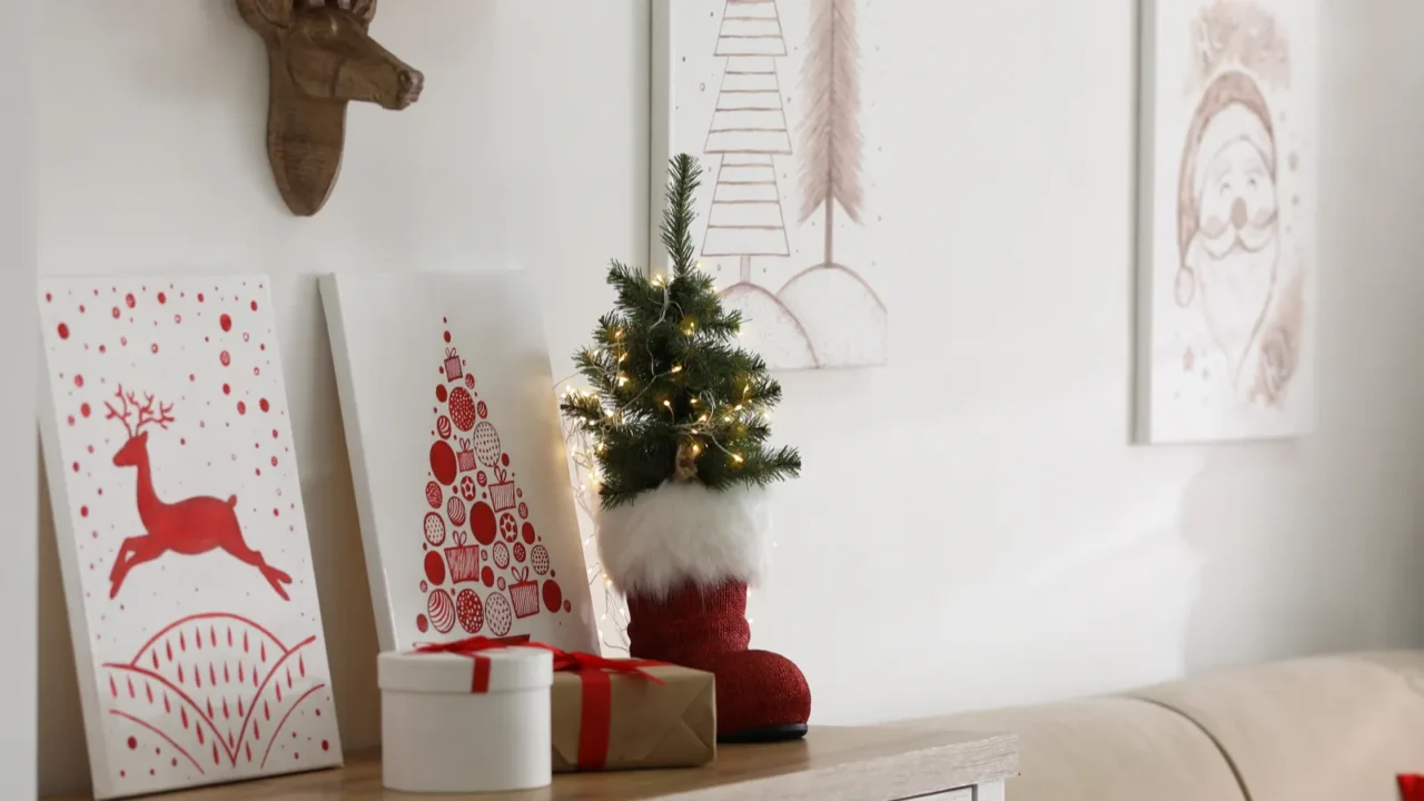 beautiful christmas pictures on chest of drawers indoors interior design