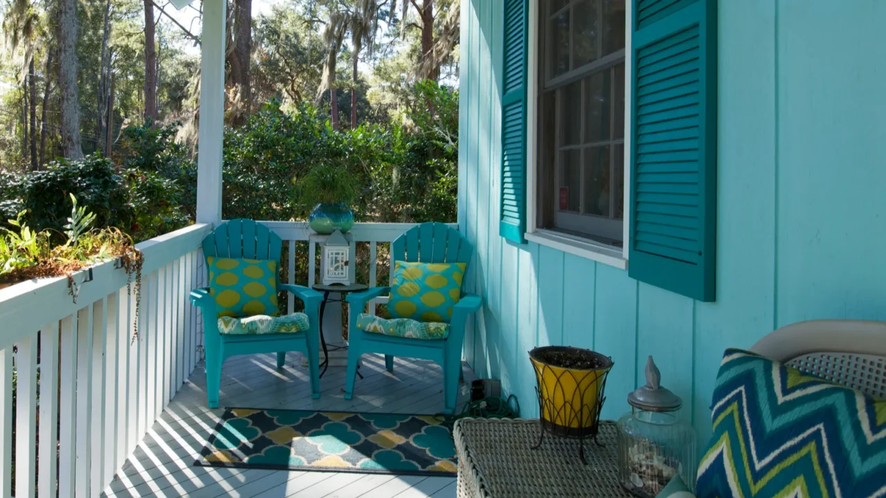 Beautiful front porch looking out onto forest.