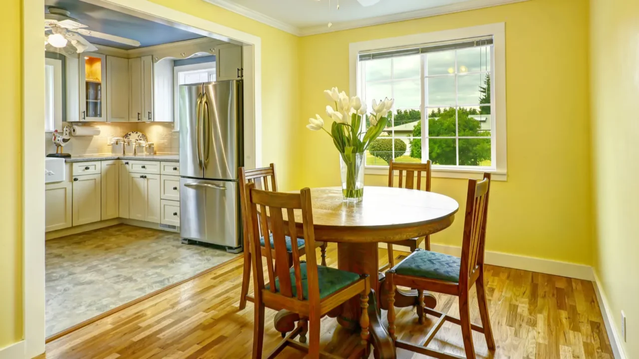 bright yellow dining room