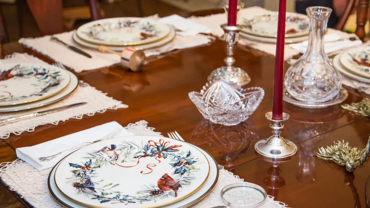 china plates on formal dining room