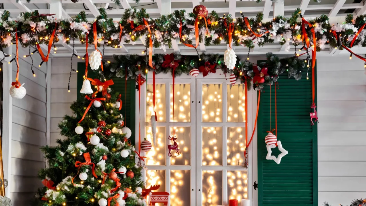 christmas decorated porch