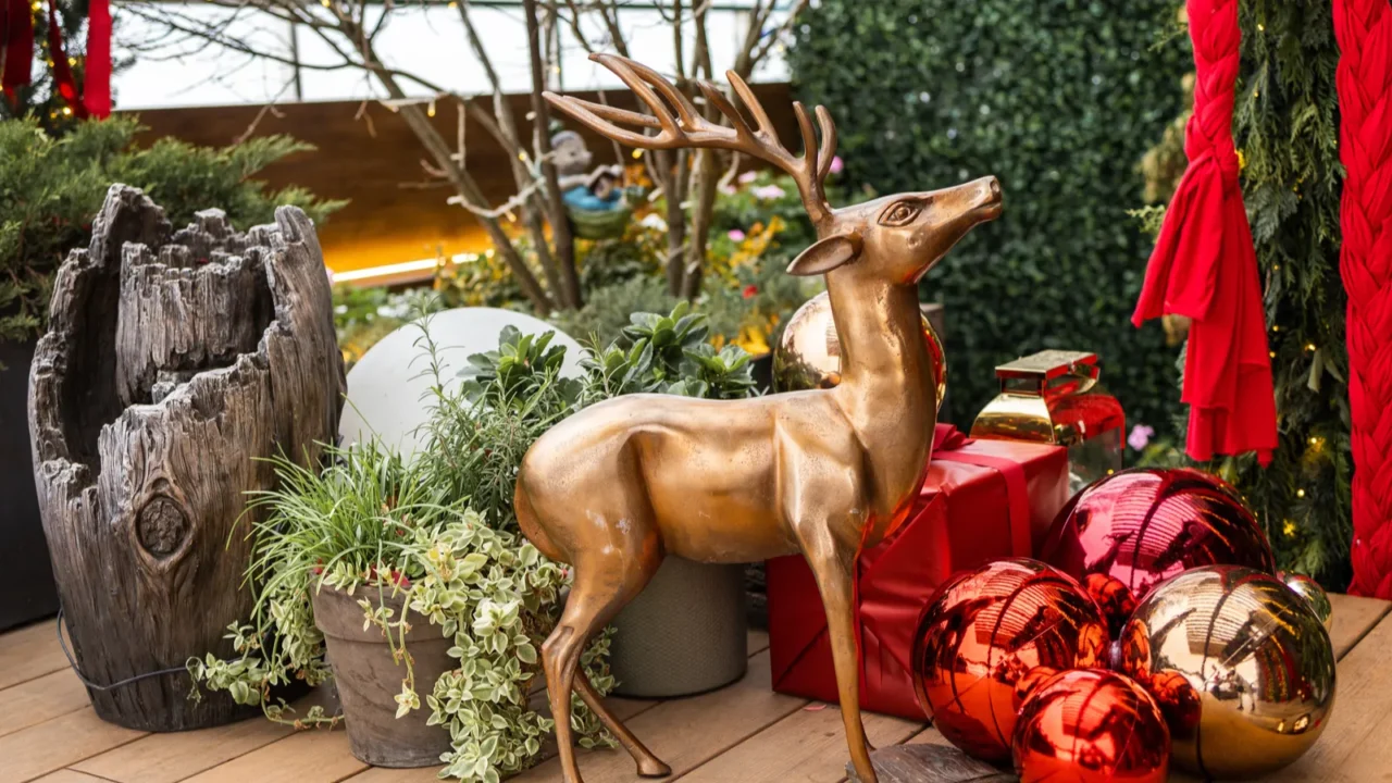 christmas decoration of the porch of the house lantern and