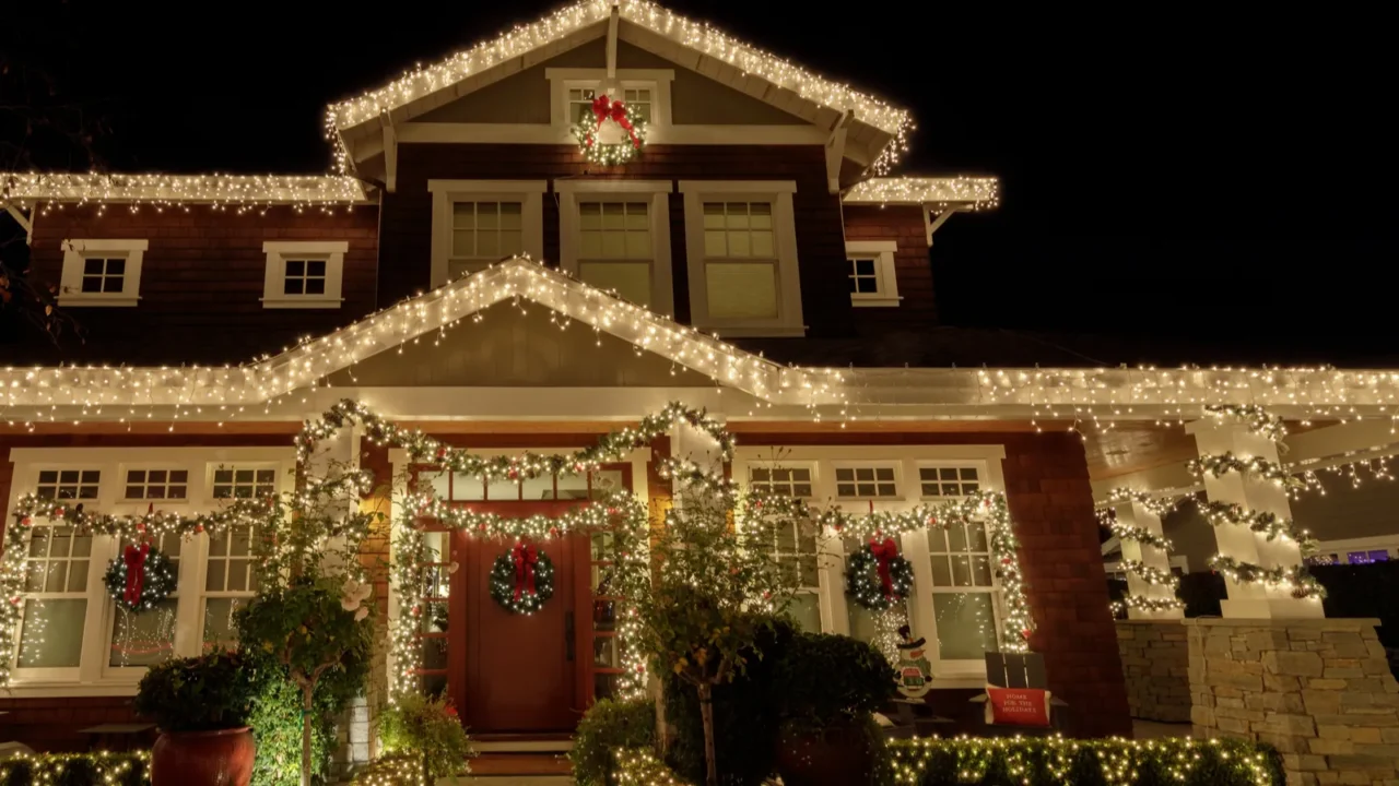 Christmas night lights decorating house in california