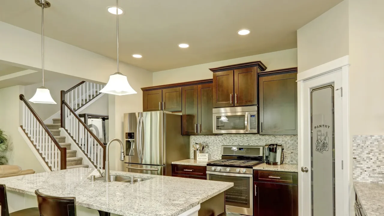 classic kitchen room interior with large kitchen island