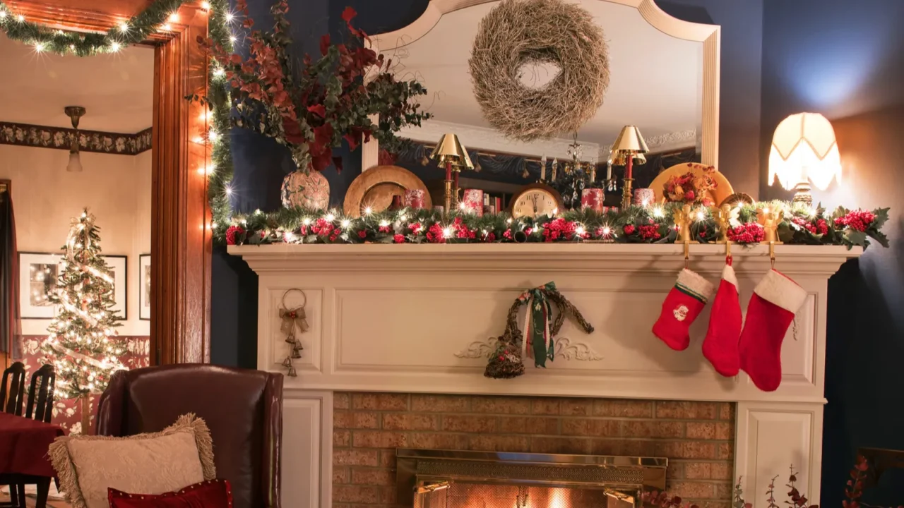 cozy christmas fireplace setting