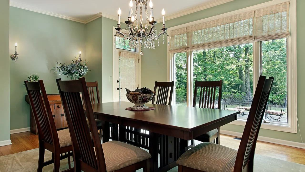 dining room with green walls