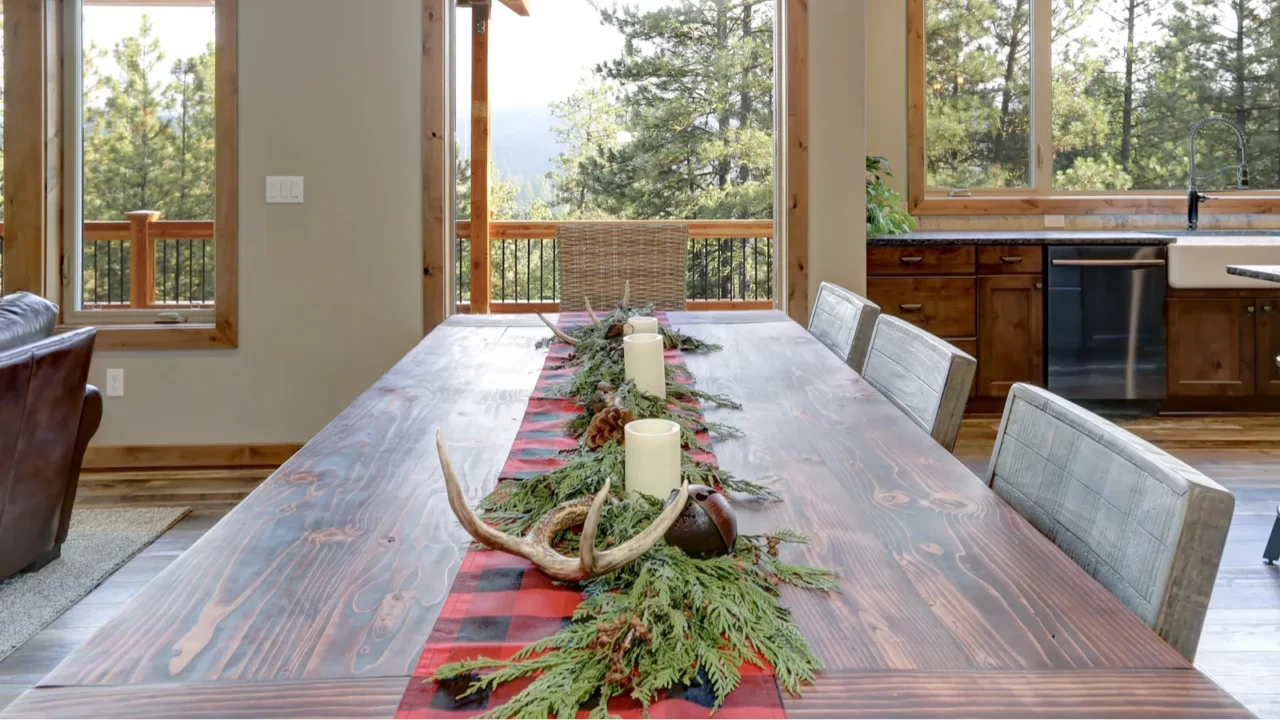 dining table decorated for christmas in a luxury american country