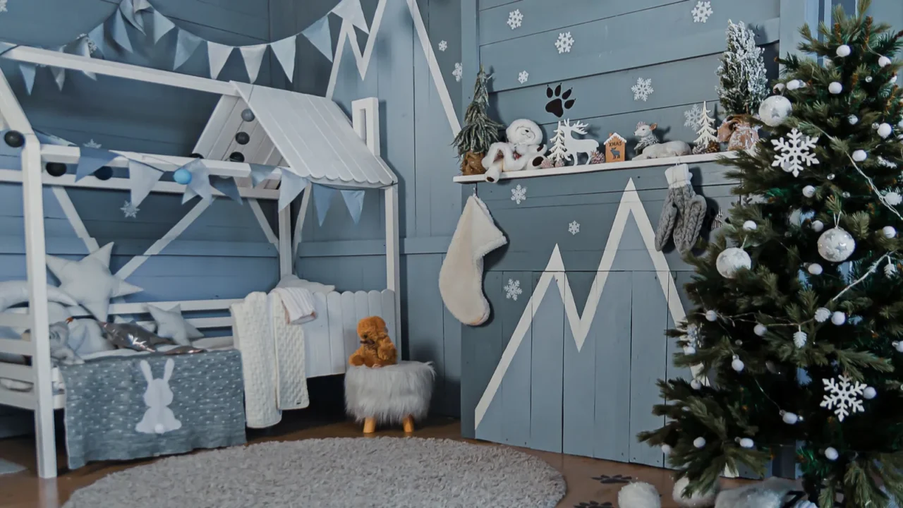 Festive decoration of a children's bedroom for the Christmas holiday.