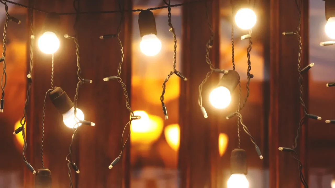 festive decoration of bright lights garlands