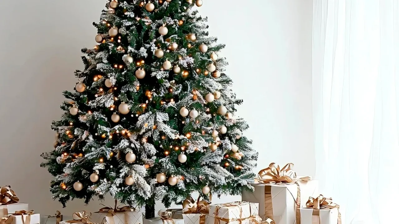 festively decorated christmas tree with elegant gifts in a cozy