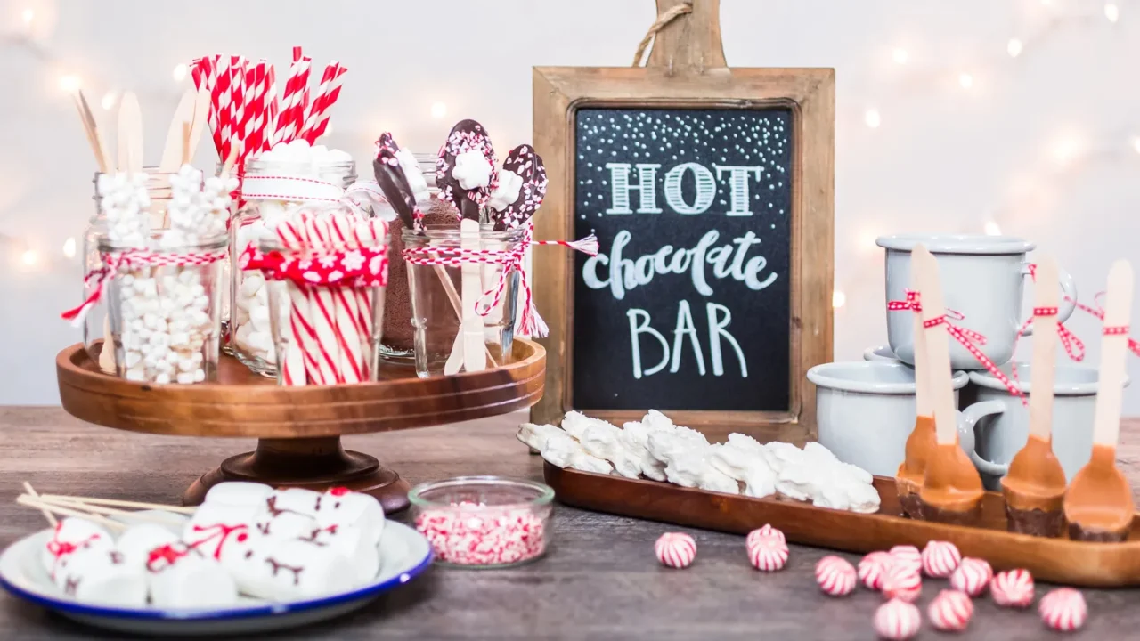 Hot chocolate station with variety of toppings