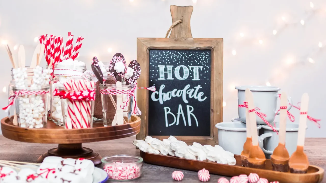 hot chocolate station with variety of topppings