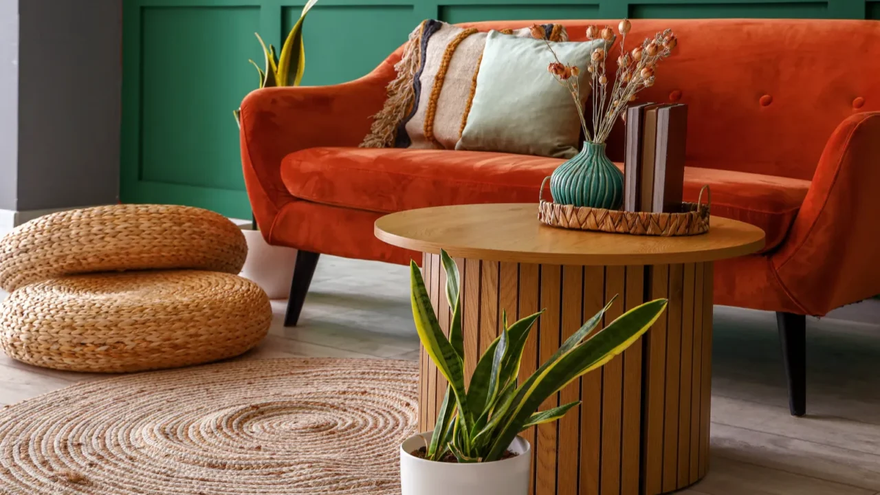 interior of living room with coffee table and sofa