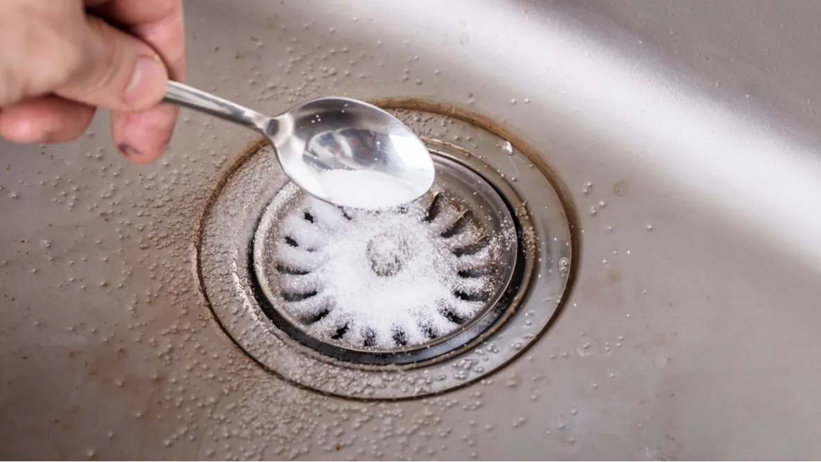 kitchen sink drain cleaning using baking soda