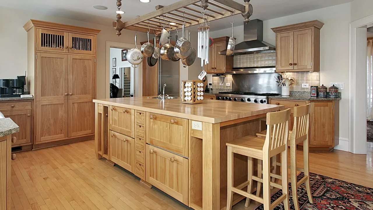 kitchen with butcher block island