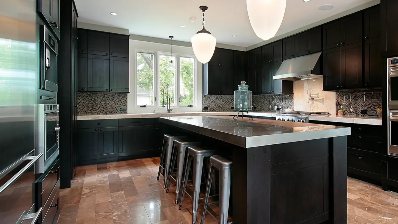 kitchen with dark wood cabinetry