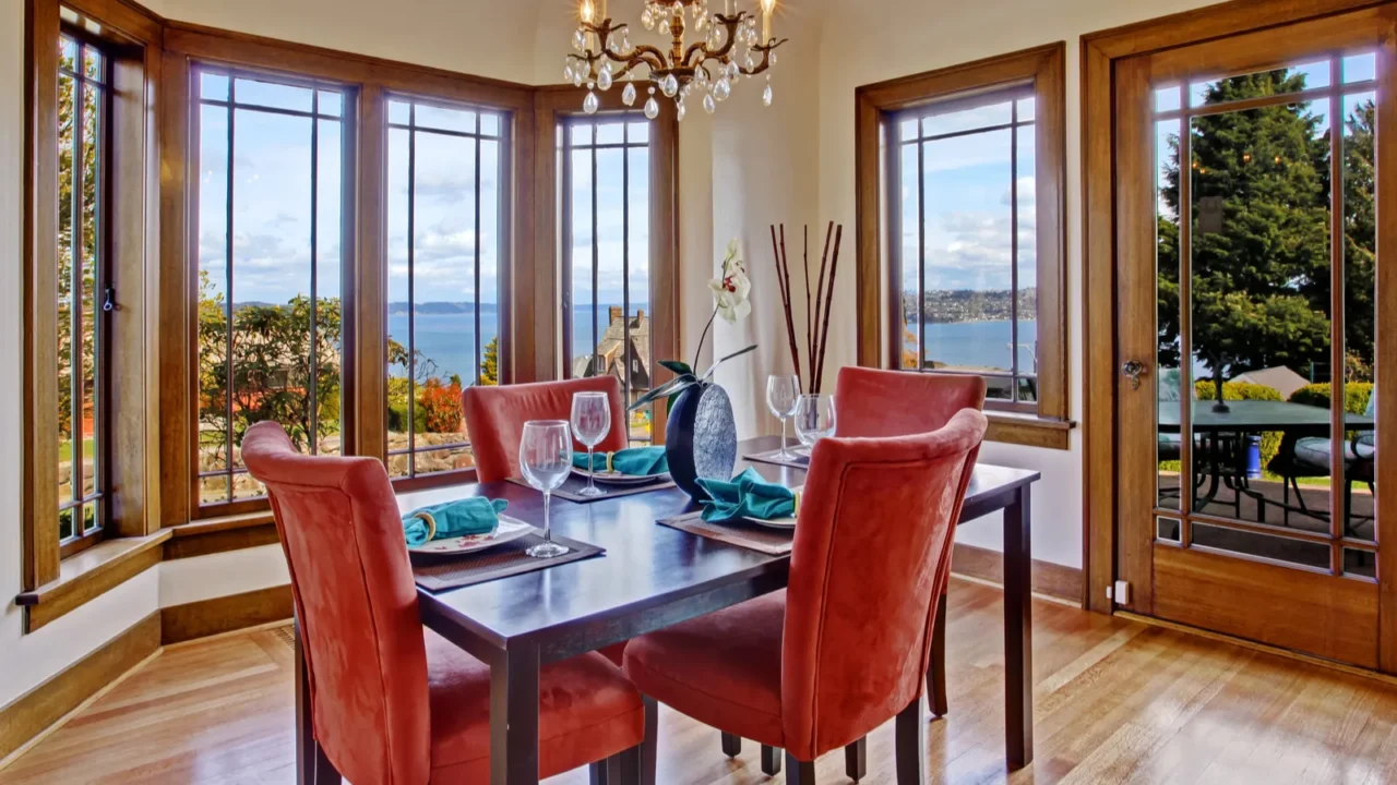 luxury dining room interior with served table