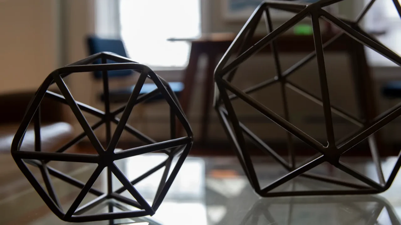 Metal geometric tabletop home decoration polyhedron shape decorative interior element.