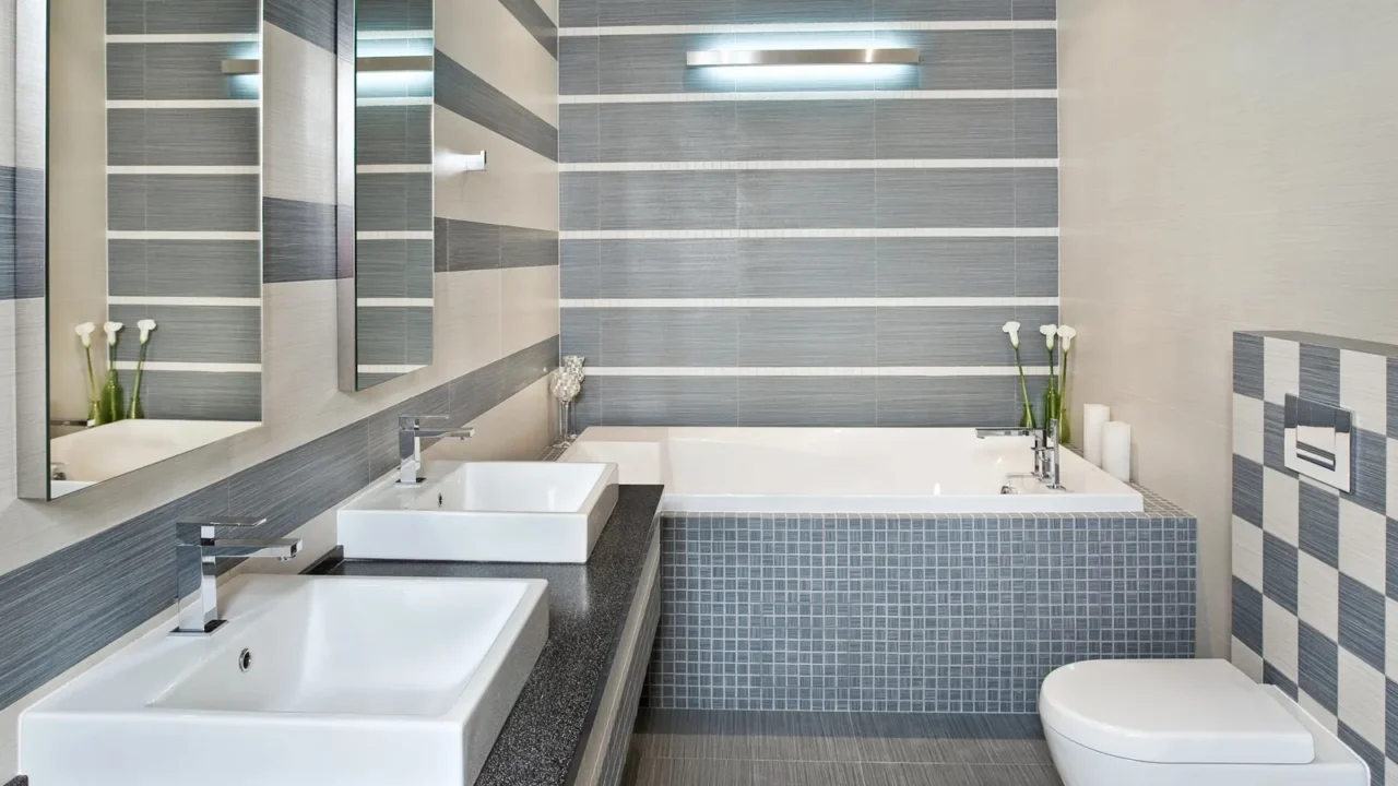 modern bathroom in blue and gray