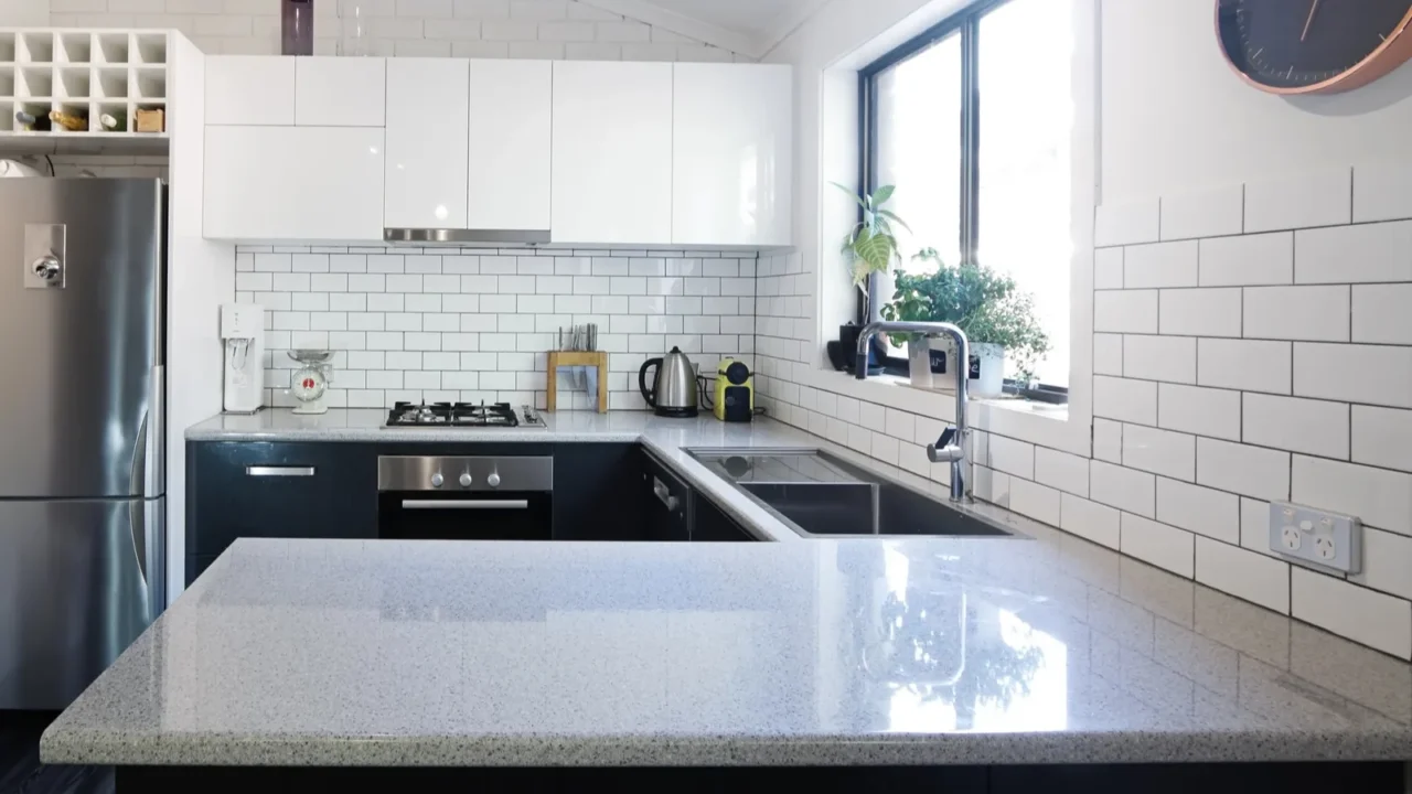 new black and white contemporary kitchen with subway tiles