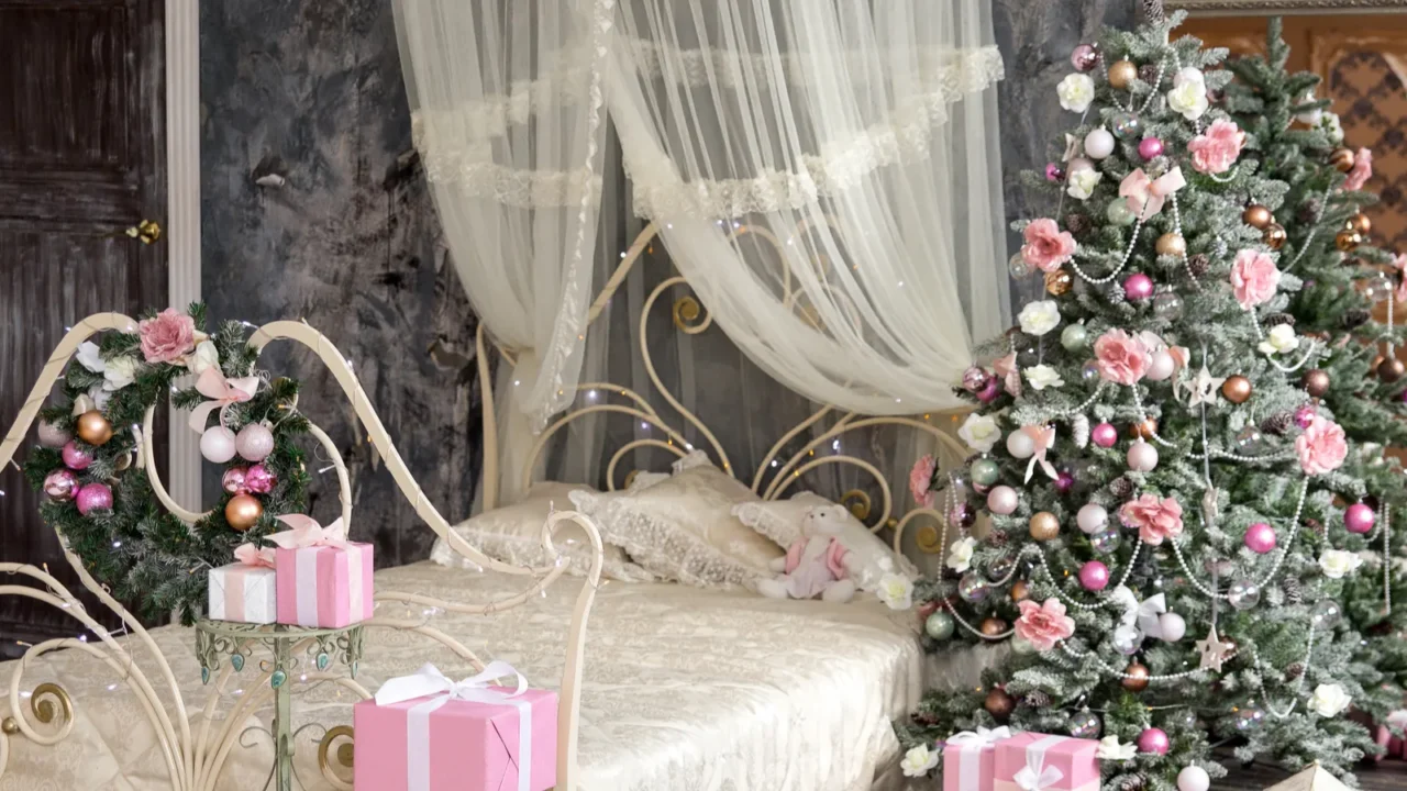 new years and christmas interior in pink color