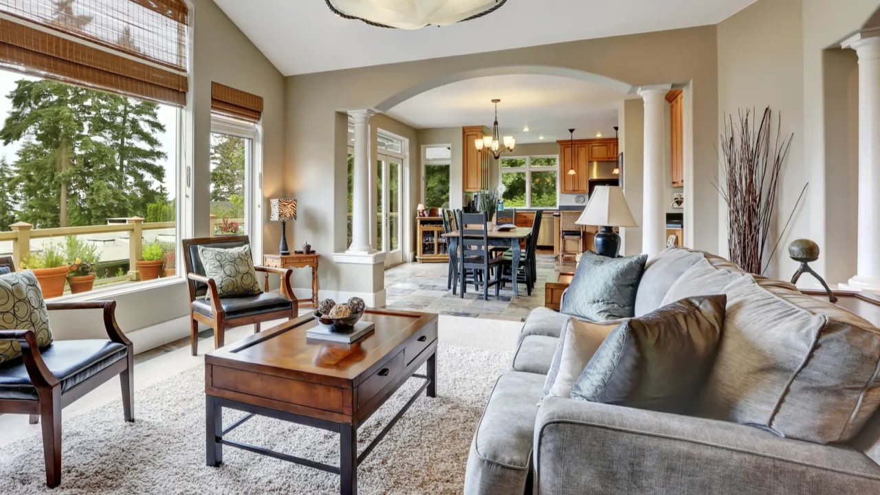 open plan living room interior in luxurious house