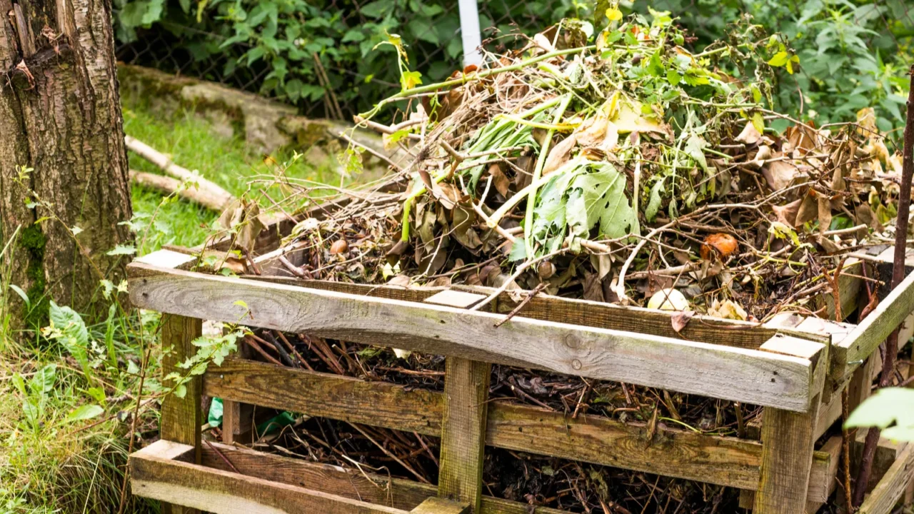 Pallet composter for kitchen and garden waste.