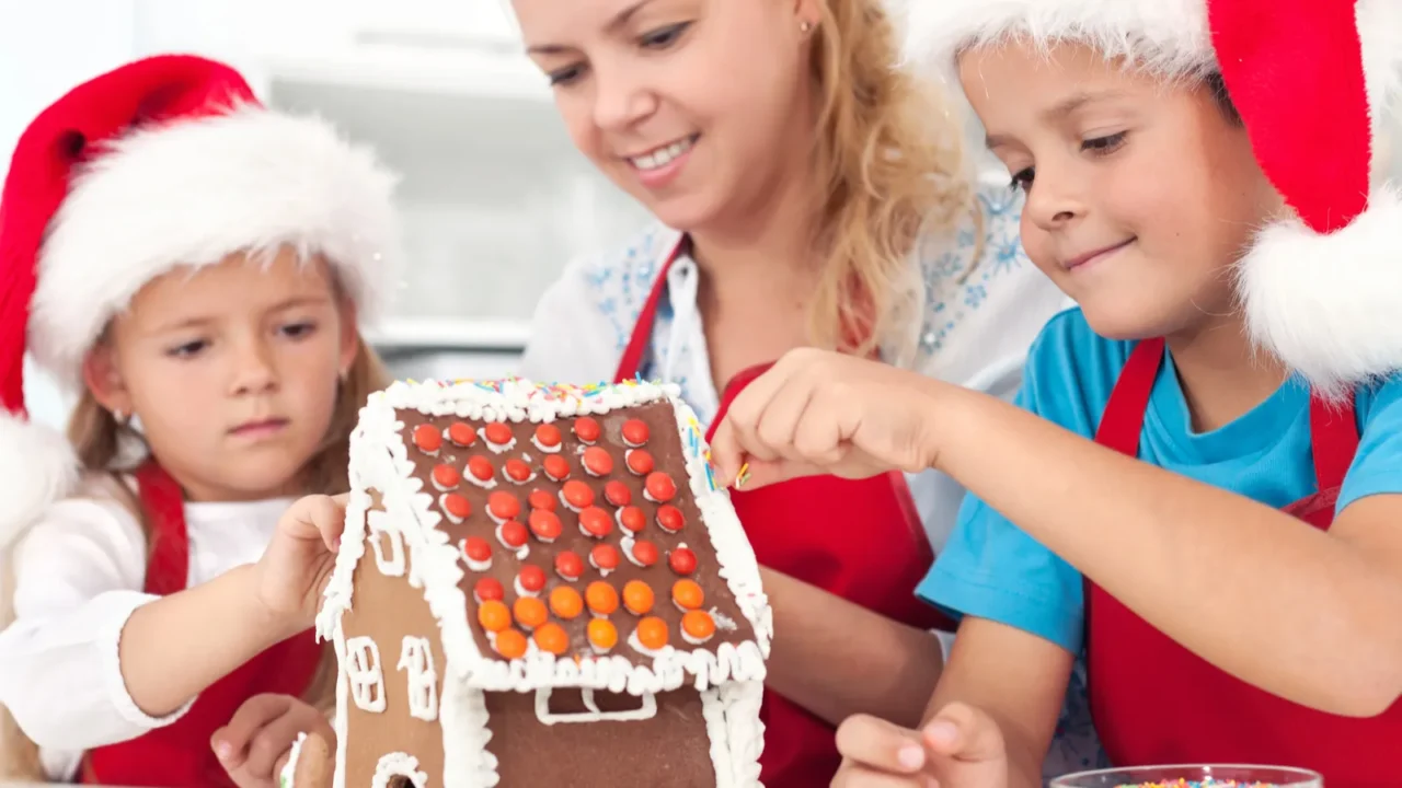 preparing a gingerbread cookie house