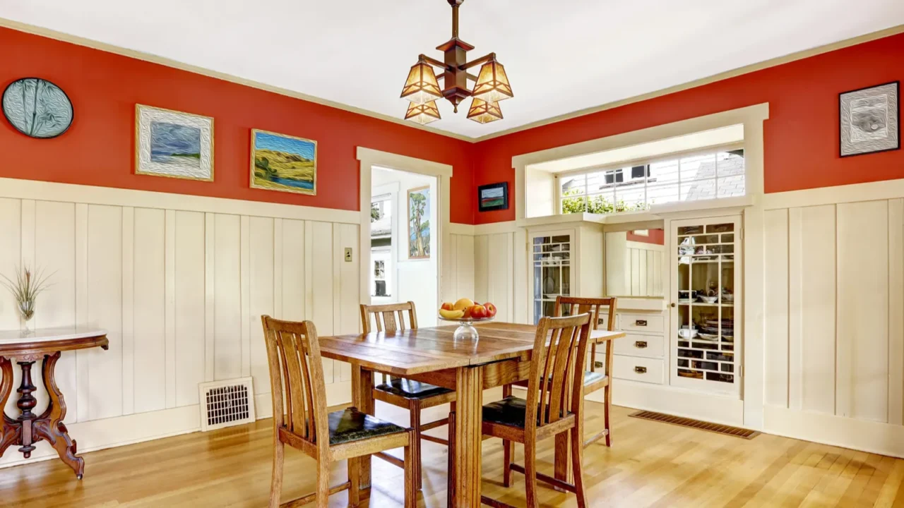 red and white spacious dining room