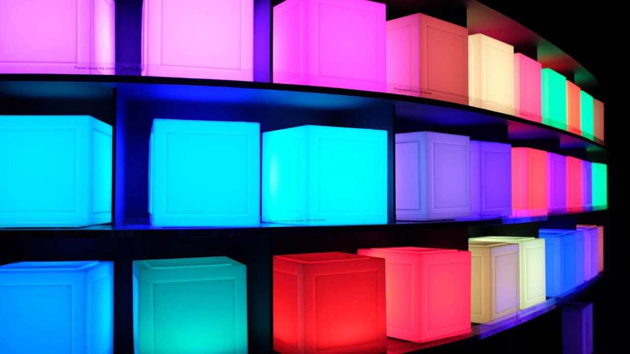 Neon square box colorful background.