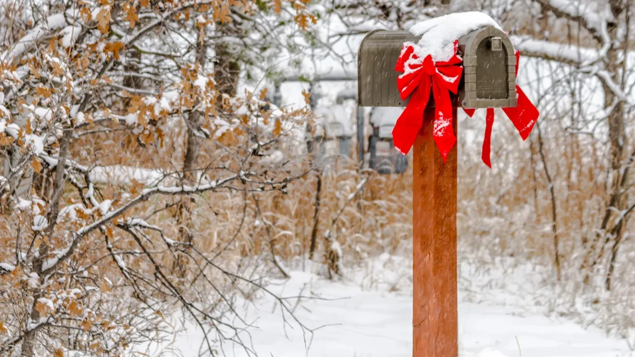 snow covered holiday mailbox