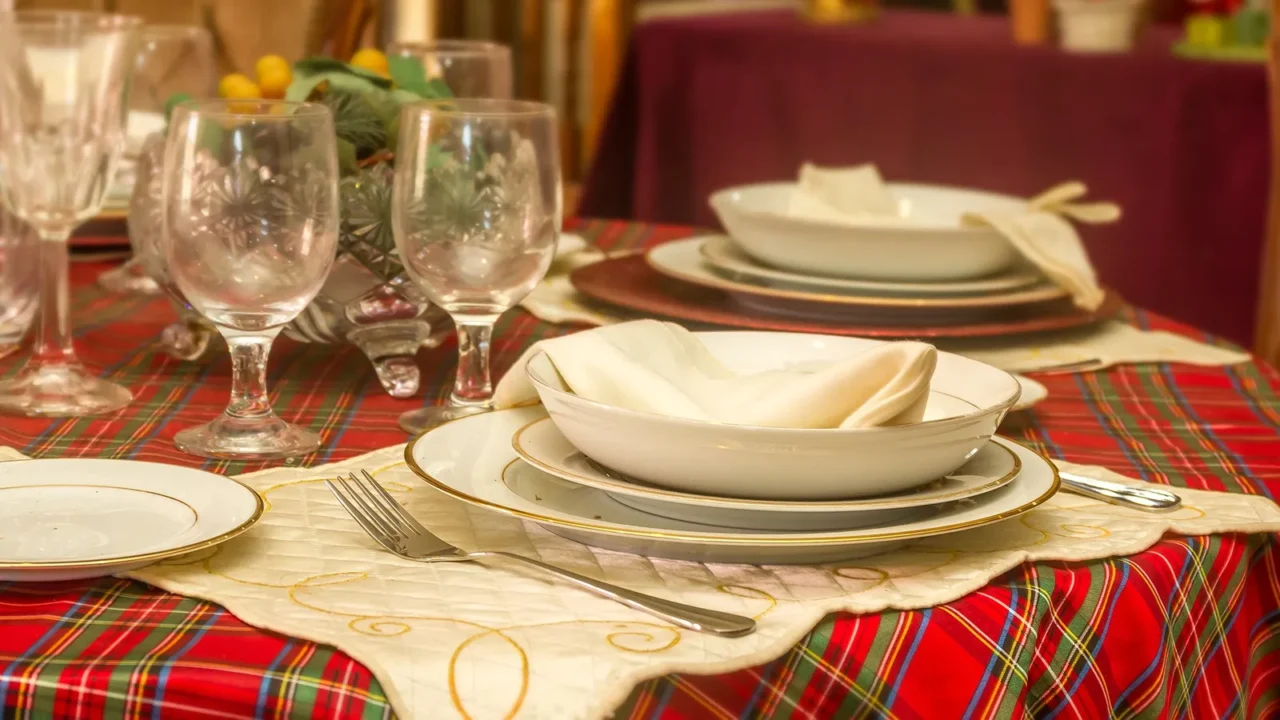 traditional dishware on christmas table