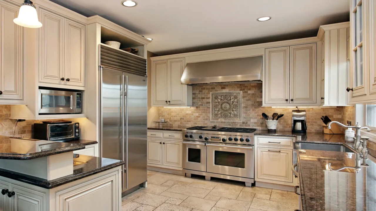 upscale kitchen with breakfast bar