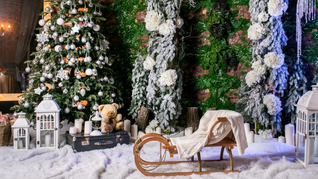 wonderful christmas location with imitation of snow icicles decorated christmas