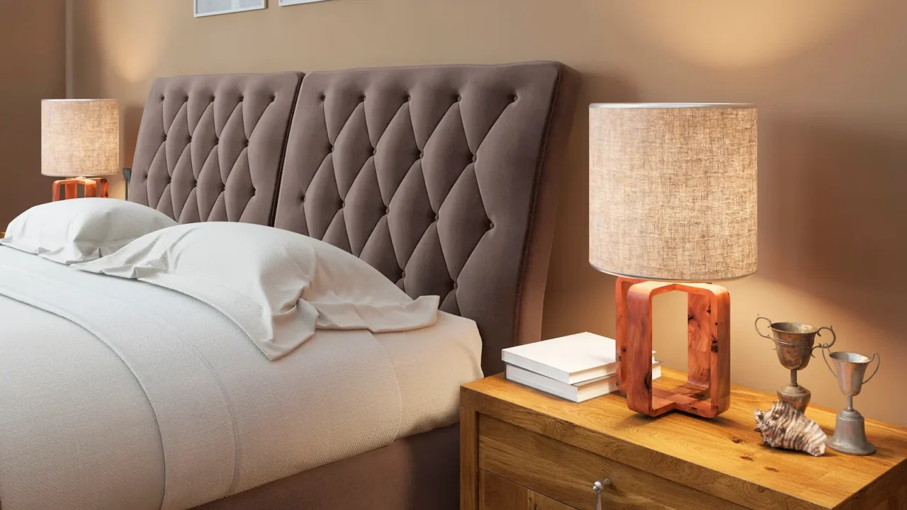 wooden bedside tables with expressive textures in a modern